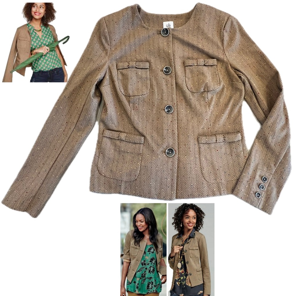 CAbi Tan & Brown Penny Blazer
Herringbone Fleck Kyoto Blossom Sz Medium